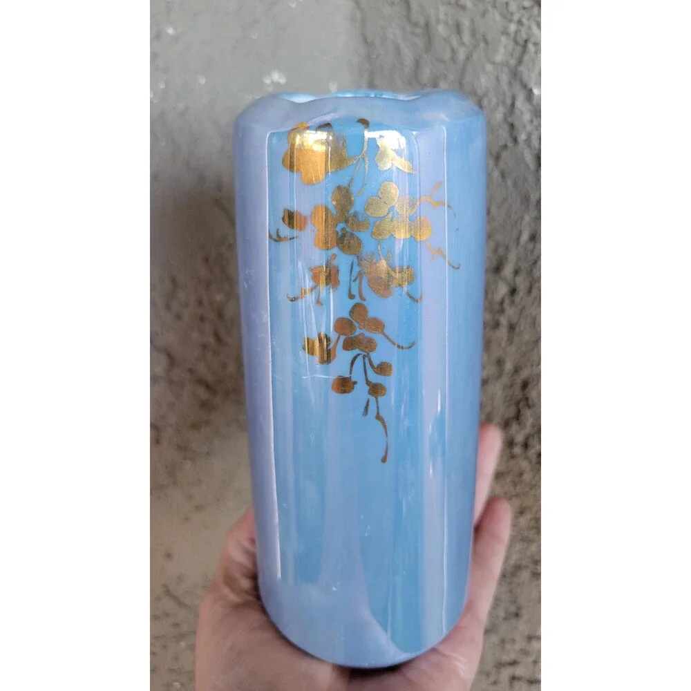 Antique Periwinkle Lusterware Vase Bavarian Porcelain with Gold Design, 1920s